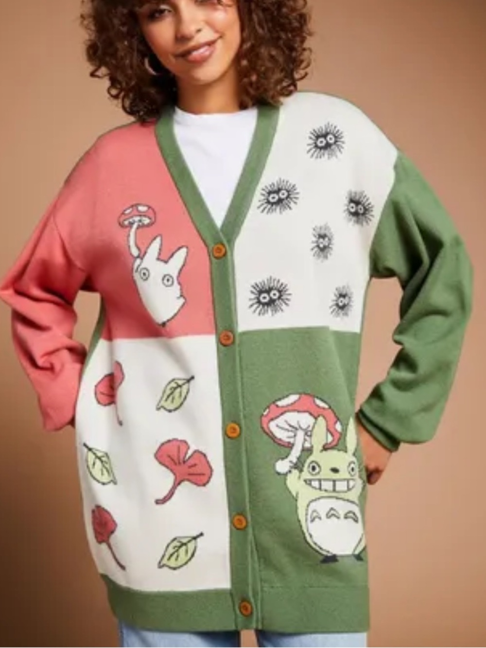My Neighbor Totoro Studio Ghibli Fleece Cardigan Rib Cuffs Whimsical Design XS